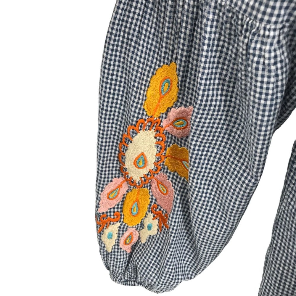 Chadwicks Womens Blue White Checked Embroidered Balloon Long Sleeve Tunic L - Picture 5 of 10